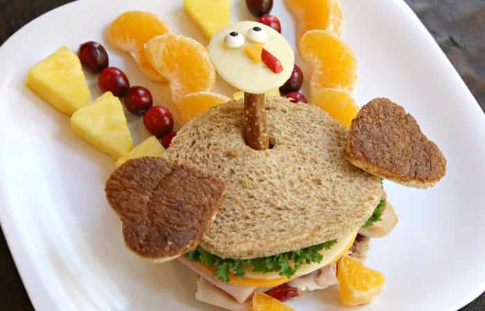 Receta de sándwich de Acción de Gracias con forma de pavo