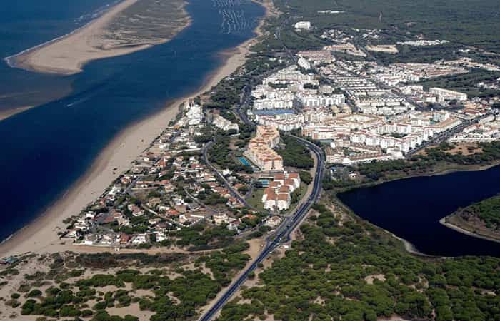 Vista aérea de Punta Umbría, playa de la bota