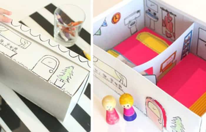 casitas de muñecas con cajas de cartón