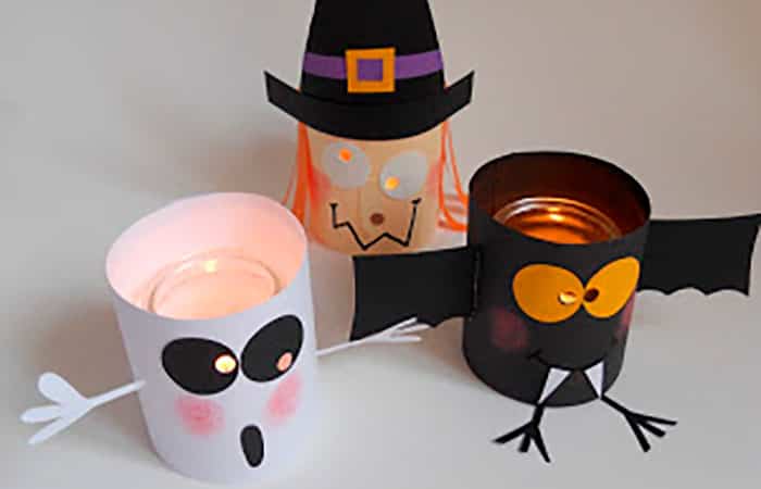 manualidades de Halloween con tubos de papel higiénico: bruja, fantasma y murciélago