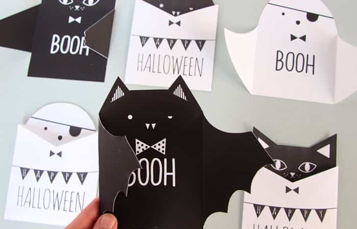 Tarjetas de Halloween: gato negro o vampiro