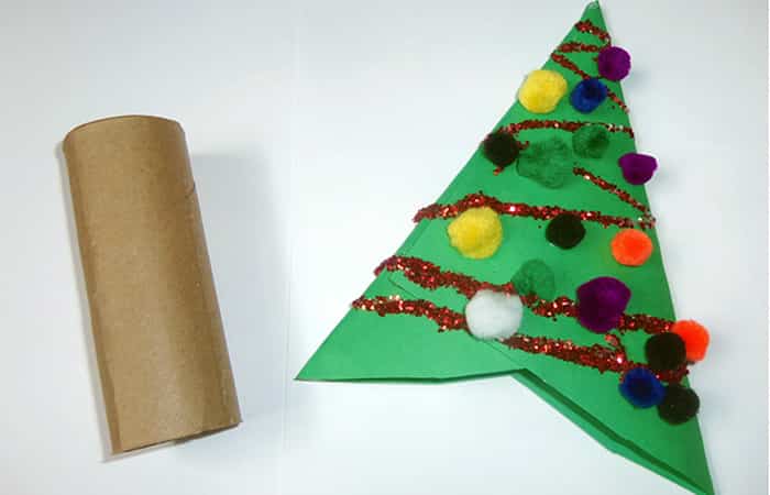 adornos con tubos de papel higiénico árbol de navidad