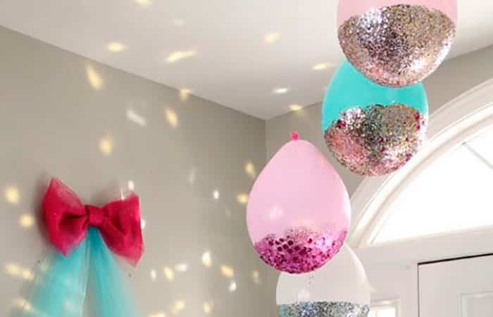 decorar con globos con purpurina