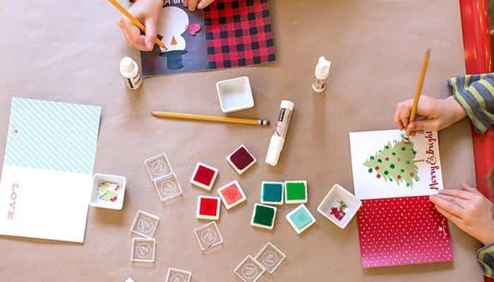 tarjetas navideñas para hacer con niños con tinta