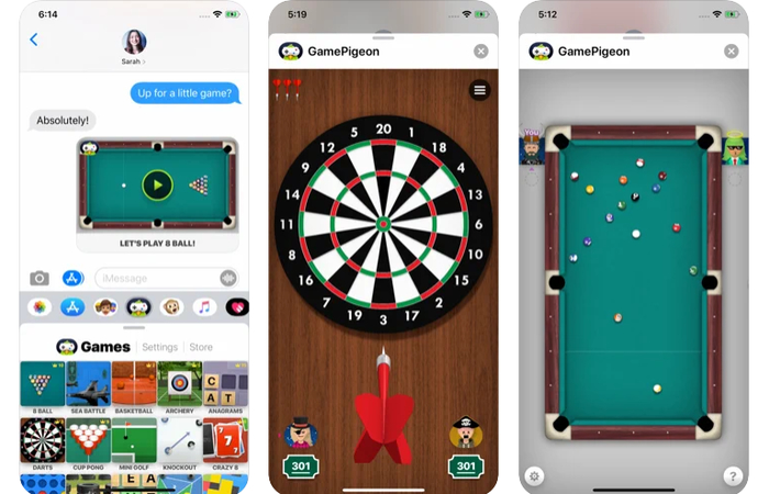apps para jugar online: gamepigeon pantallas