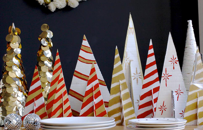 decoración con cartón para centros de mesa navideños