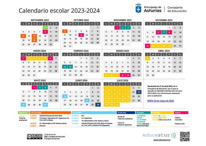 Calendario Escolar Asturias