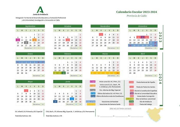 Calendario escolar Cádiz