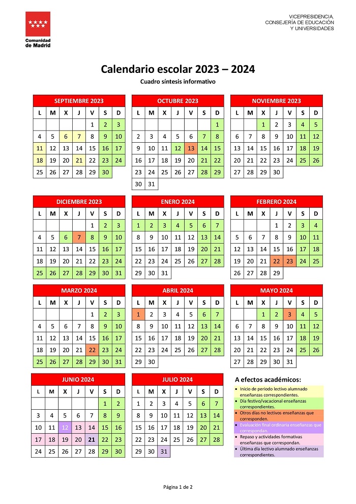 Calendario Escolar Comunidad de Madrid