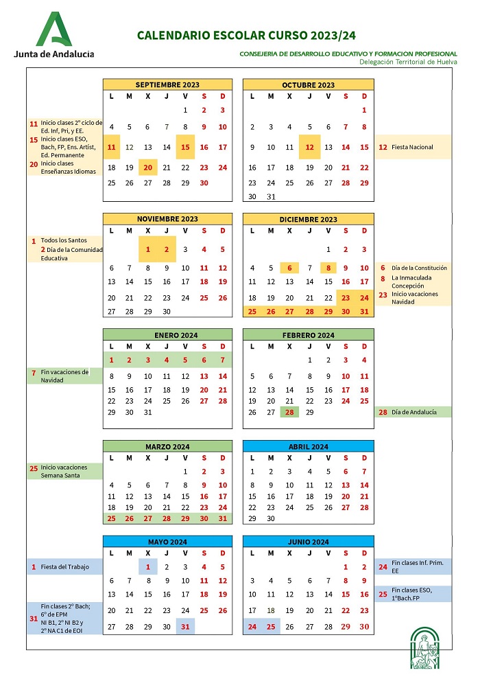 Calendario Escolar Huelva