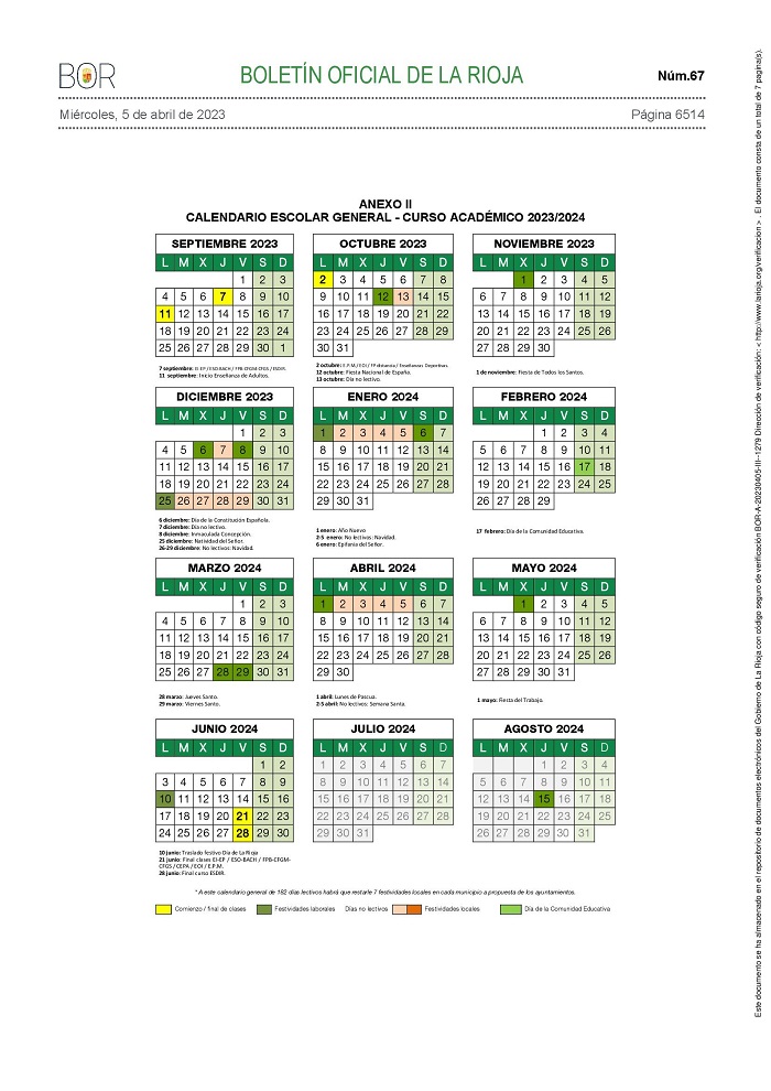 Calendario Escolar La Rioja