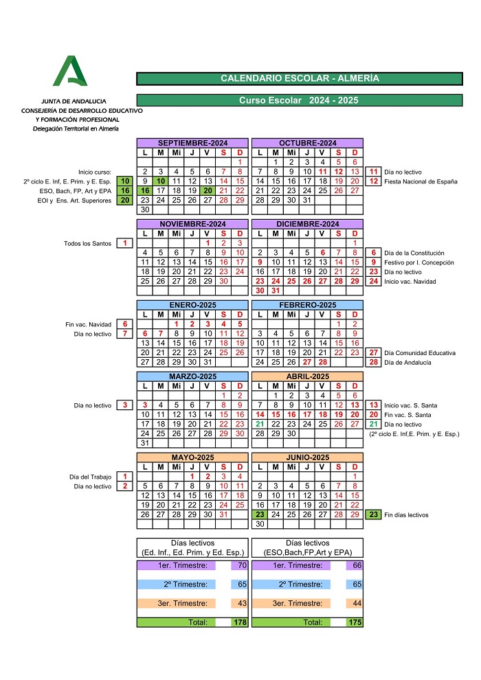 Calendario escolar de la provincia de Almería
