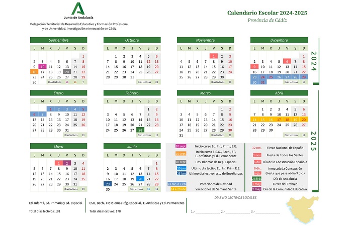 Calendario escolar de la provincia de Cádiz