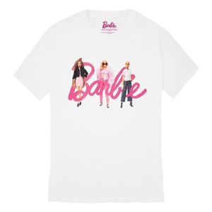camiseta blanca con logo de barbie