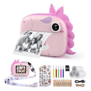 dispositivo para tomar e imprimir fotos con forma de unicornio rosa